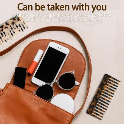 Large Hair Wide Tooth Combs, 2 Pack Cellulose Acetate Detangling Combs for Women Thick Curly Wavy Wet Dry Hair (Tortoise Shell, Ivory)