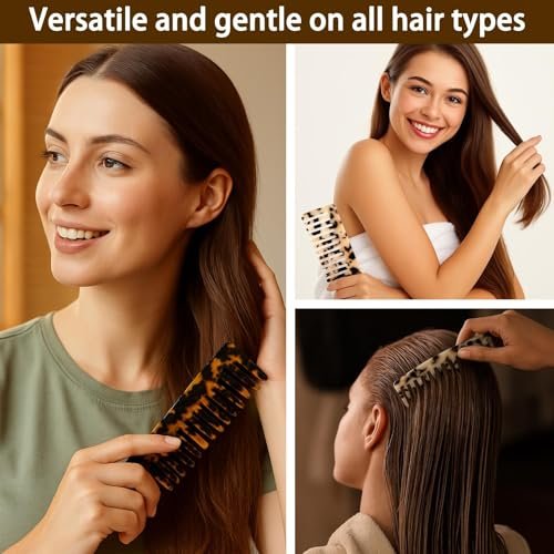 Large Hair Wide Tooth Combs, 2 Pack Cellulose Acetate Detangling Combs for Women Thick Curly Wavy Wet Dry Hair (Tortoise Shell, Ivory) - görsel 13