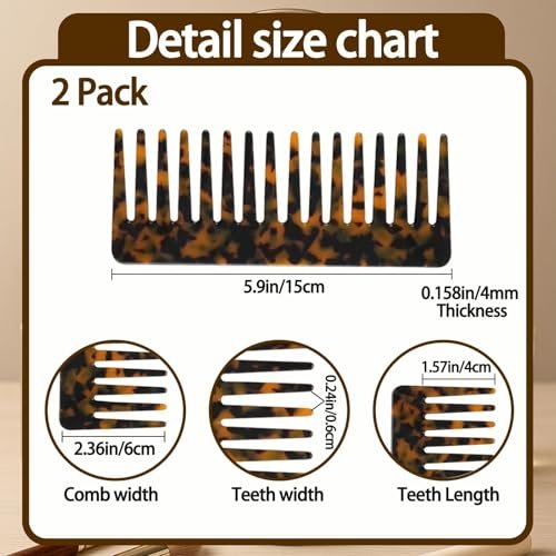 Large Hair Wide Tooth Combs, 2 Pack Cellulose Acetate Detangling Combs for Women Thick Curly Wavy Wet Dry Hair (Tortoise Shell, Ivory) - görsel 7