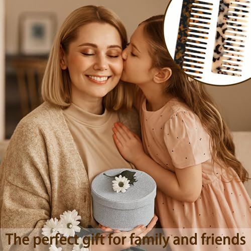 Large Hair Wide Tooth Combs, 2 Pack Cellulose Acetate Detangling Combs for Women Thick Curly Wavy Wet Dry Hair (Tortoise Shell, Ivory) - görsel 9