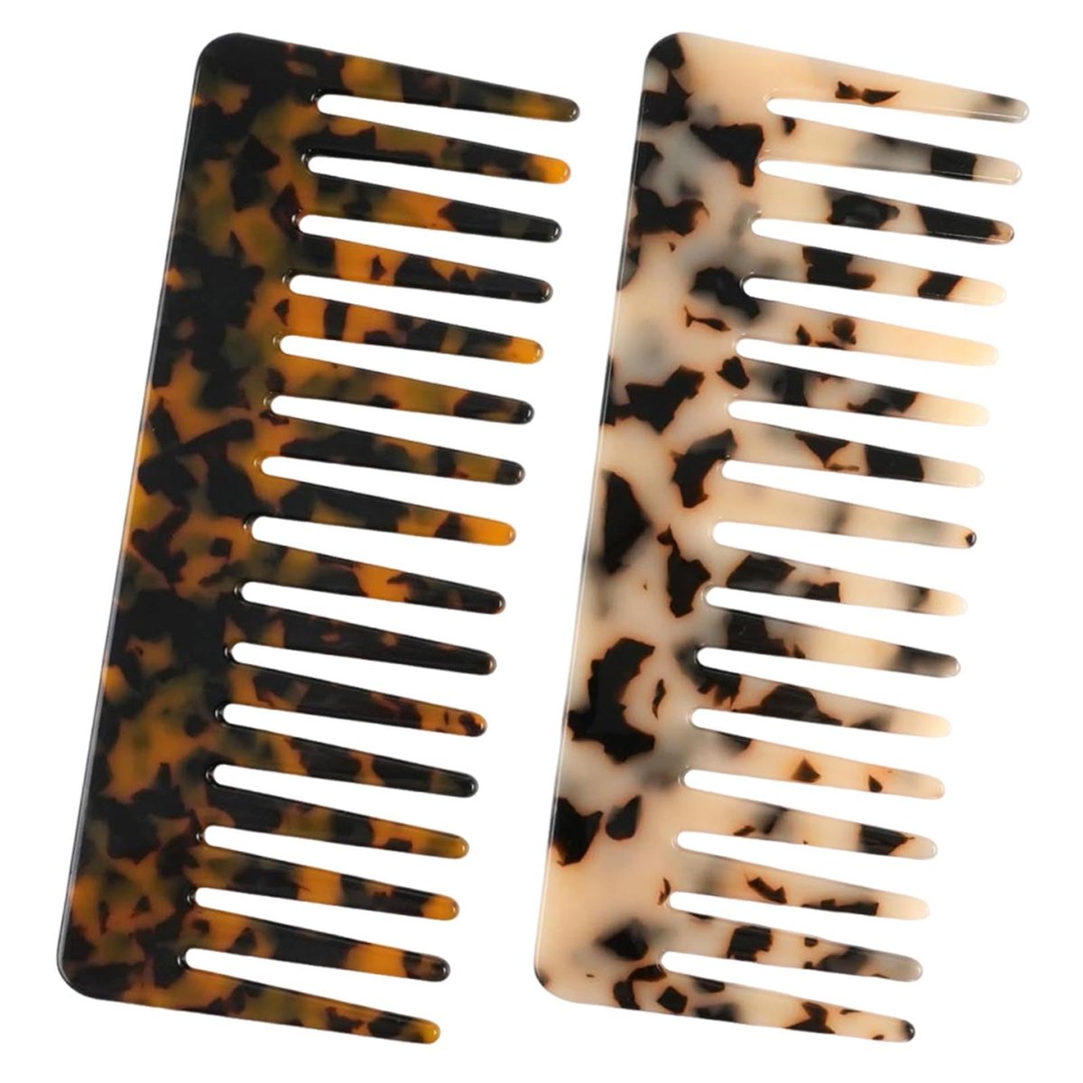 Large Hair Wide Tooth Combs, 2 Pack Cellulose Acetate Detangling Combs for Women Thick Curly Wavy Wet Dry Hair (Tortoise Shell, Ivory) - görsel 2