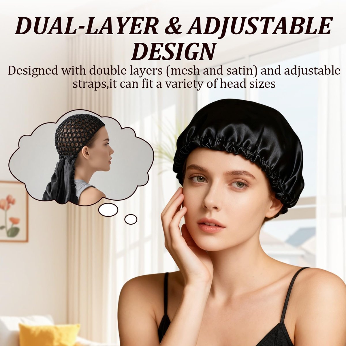 2-in-1 Reversible Wrap Cap Bonnet with Net Band – Adjustable Double Layered Hair Wrap for Sleeping, Silk Press, Braids, and Curly Hair Avelisse