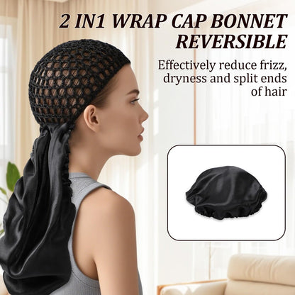 2-in-1 Reversible Wrap Cap Bonnet with Net Band – Adjustable Double Layered Hair Wrap for Sleeping, Silk Press, Braids, and Curly Hair Avelisse