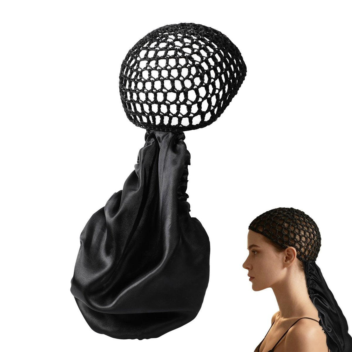 2-in-1 Reversible Wrap Cap Bonnet with Net Band – Adjustable Double Layered Hair Wrap for Sleeping, Silk Press, Braids, and Curly Hair Avelisse
