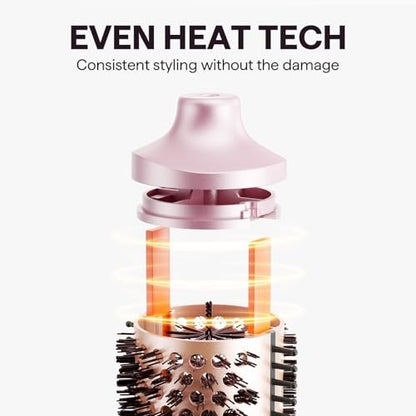 Wavytalk Heatwave Pro Ionic Thermal Brush Set, 3-Size Heated Round Brush for Short to Long Hair, Bilateral Negative Ions for Frizz-Free Shiny Blowout, Pink Avelisse