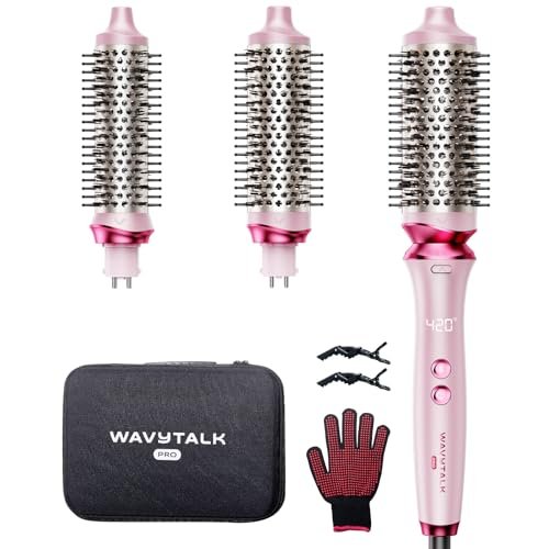 Wavytalk Heatwave Pro Ionic Thermal Brush Set, 3-Size Heated Round Brush for Short to Long Hair, Bilateral Negative Ions for Frizz-Free Shiny Blowout, Pink Avelisse