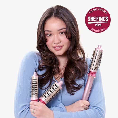 Wavytalk Heatwave Pro Ionic Thermal Brush Set, 3-Size Heated Round Brush for Short to Long Hair, Bilateral Negative Ions for Frizz-Free Shiny Blowout, Pink Avelisse