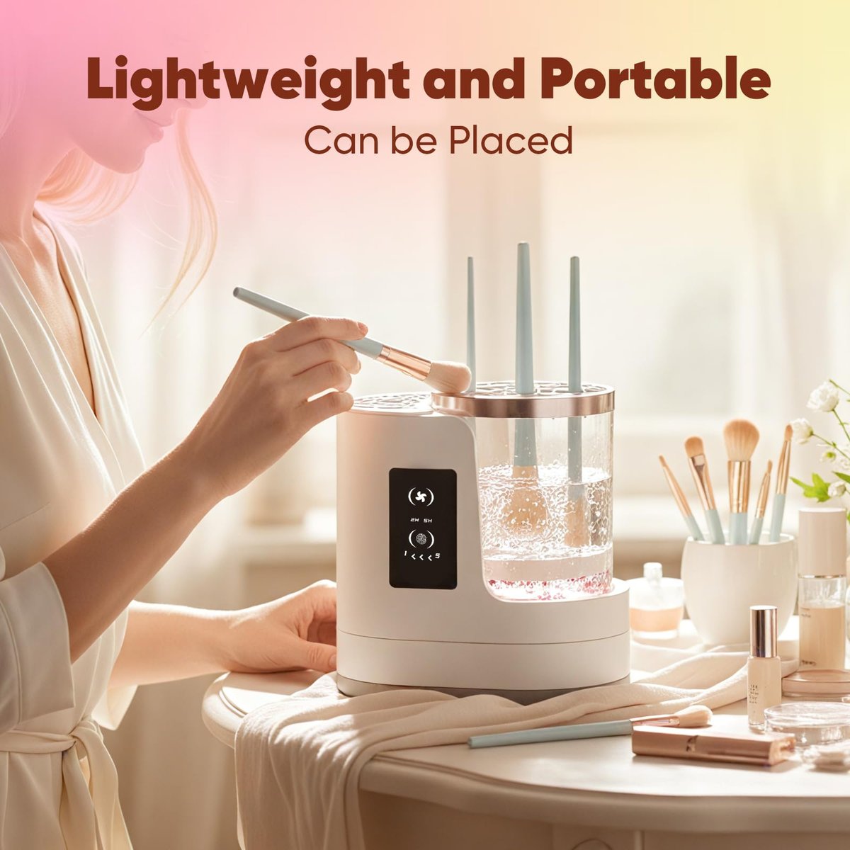 3-in-1 Electric Makeup Brush Cleaner & Dryer - Automatic Brush Washer with Holder, USB-C Touch Control, Portable Cosmetic Brush Cleaner for Most Sizes Avelisse