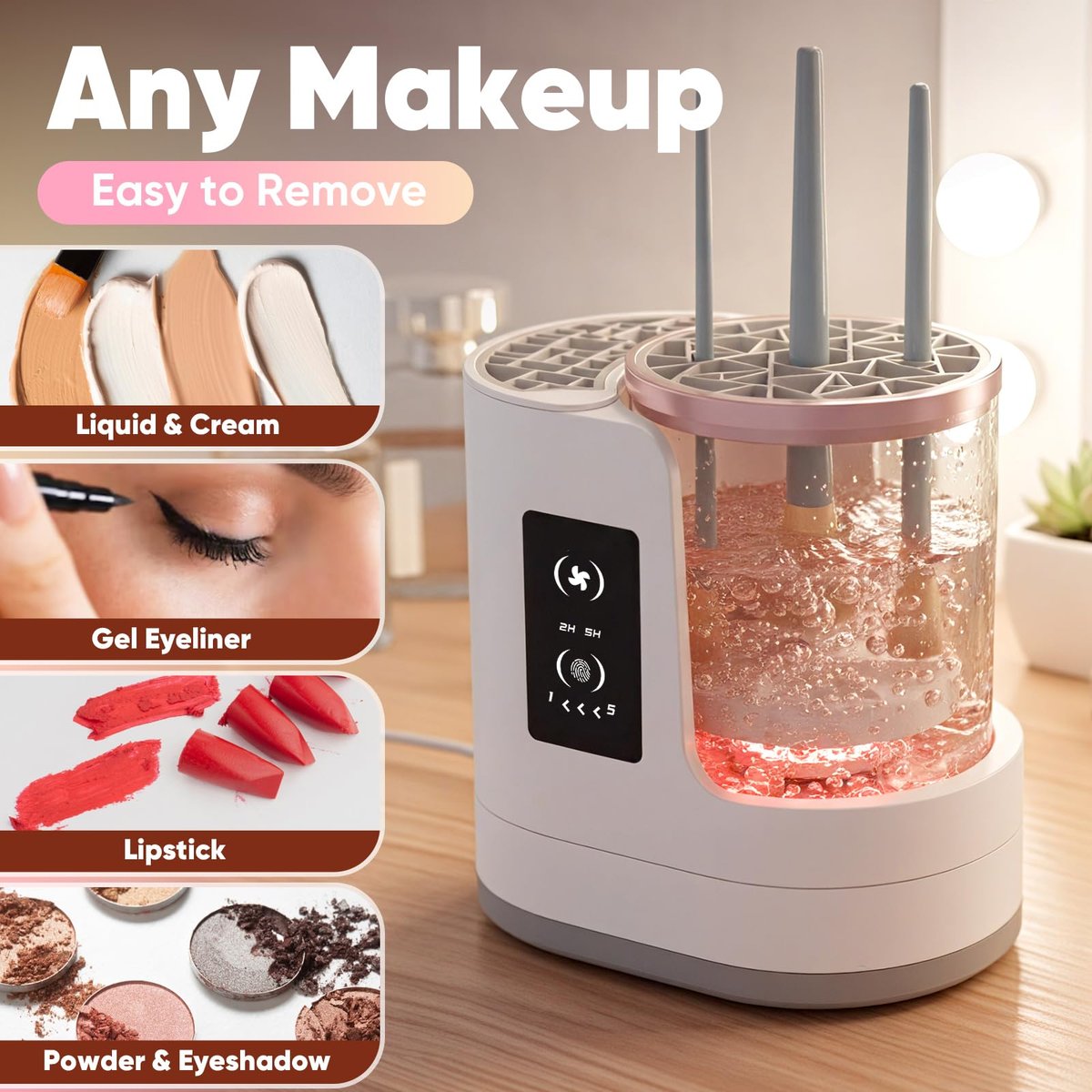 3-in-1 Electric Makeup Brush Cleaner & Dryer - Automatic Brush Washer with Holder, USB-C Touch Control, Portable Cosmetic Brush Cleaner for Most Sizes Avelisse