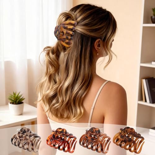 4 PCS 3.8" Octopus Hair Claw Clips, Large Tortoise Shell Claw Clips for Women Girls, Strong Grip for Thick Hair, Hair Accessories for Girls Gifts - görsel 8