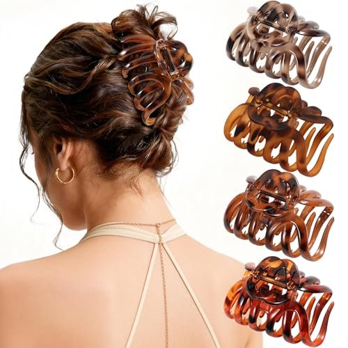 4 PCS 3.8" Octopus Hair Claw Clips, Large Tortoise Shell Claw Clips for Women Girls, Strong Grip for Thick Hair, Hair Accessories for Girls Gifts - görsel 2