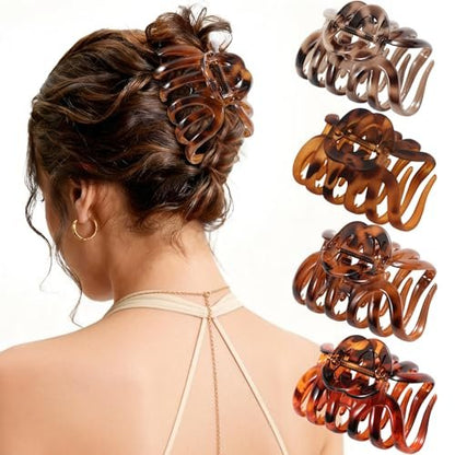 4 PCS 3.8" Octopus Hair Claw Clips, Large Tortoise Shell Claw Clips for Women Girls, Strong Grip for Thick Hair, Hair Accessories for Girls Gifts