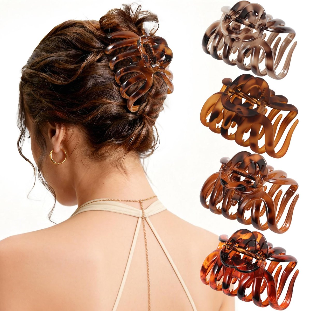 4 PCS 3.8" Octopus Hair Claw Clips, Large Tortoise Shell Claw Clips for Women Girls, Strong Grip for Thick Hair, Hair Accessories for Girls Gifts - görsel 1