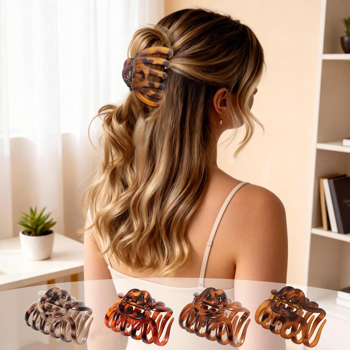 4 PCS 3.8" Octopus Hair Claw Clips, Large Tortoise Shell Claw Clips for Women Girls, Strong Grip for Thick Hair, Hair Accessories for Girls Gifts - görsel 7