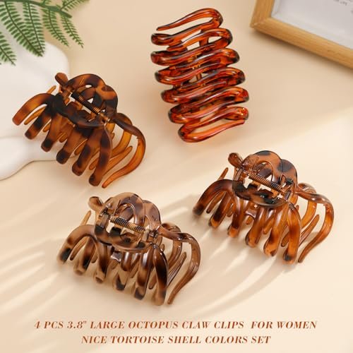4 PCS 3.8" Octopus Hair Claw Clips, Large Tortoise Shell Claw Clips for Women Girls, Strong Grip for Thick Hair, Hair Accessories for Girls Gifts - görsel 14
