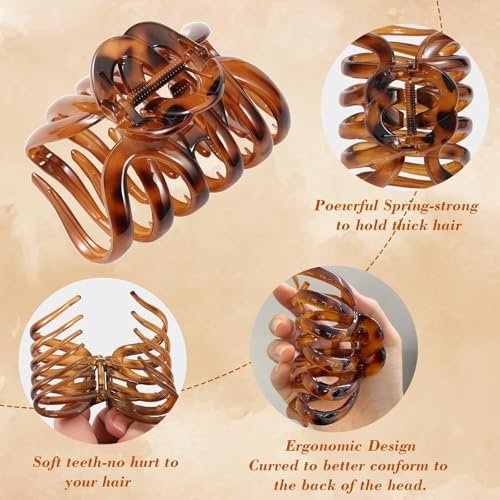 4 PCS 3.8" Octopus Hair Claw Clips, Large Tortoise Shell Claw Clips for Women Girls, Strong Grip for Thick Hair, Hair Accessories for Girls Gifts - görsel 10