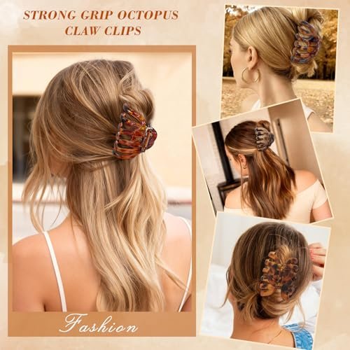 4 PCS 3.8" Octopus Hair Claw Clips, Large Tortoise Shell Claw Clips for Women Girls, Strong Grip for Thick Hair, Hair Accessories for Girls Gifts - görsel 4