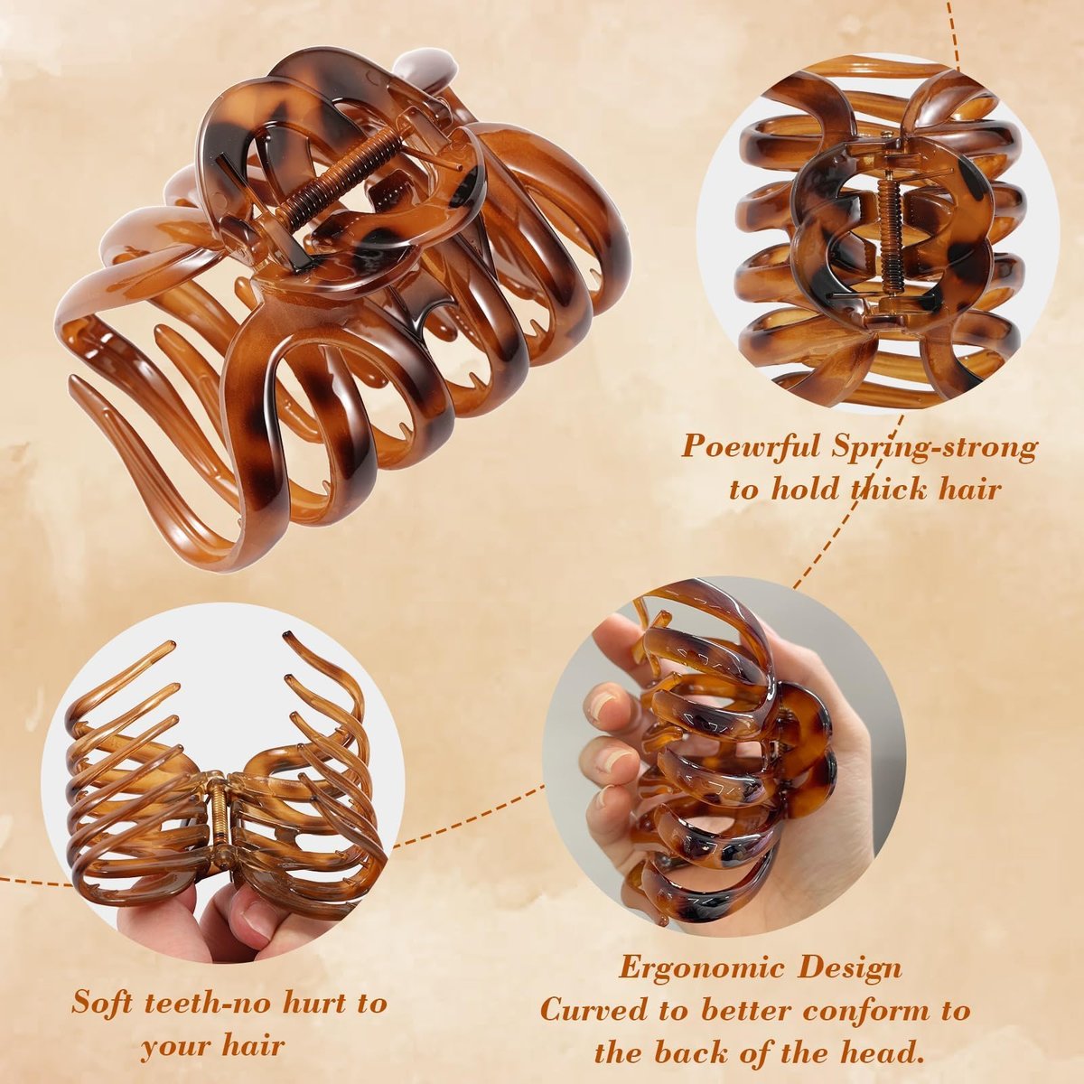 4 PCS 3.8" Octopus Hair Claw Clips, Large Tortoise Shell Claw Clips for Women Girls, Strong Grip for Thick Hair, Hair Accessories for Girls Gifts - görsel 9