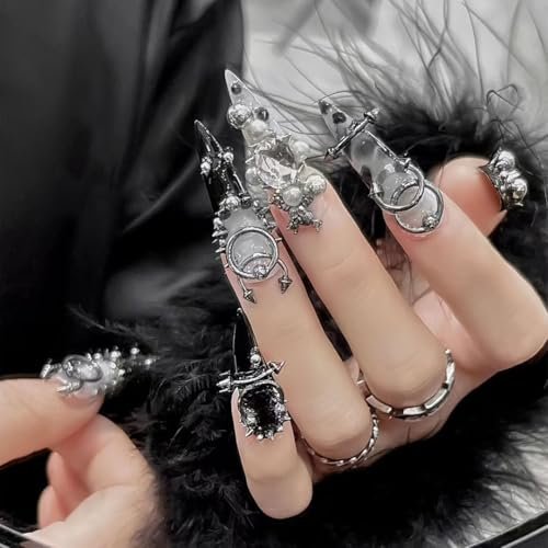 KACHIMOO Nail Piercing Charms – 2 Boxes Metal Punk Goth Studs Silver Black Y2K Nail Charms for Nail Art Decoration Avelisse