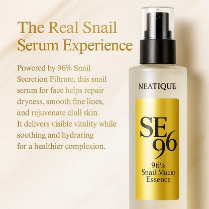 Neatique SE96 Advanced Snail 96% Mucin Power Essence 120ml - Hydrating & Repairing Snail Mucin Serum for Face with Snail Secretion Filtrate, 4 fl.oz Avelisse