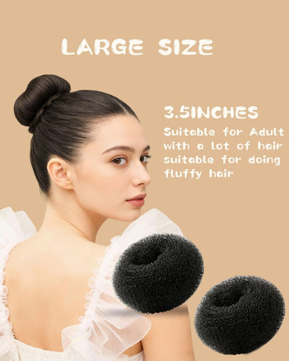 Hair Bun Maker Kit for Kids, Girls & Women - 4 Donut Sock Buns, Wax Stick, Elastic Bands, Hair Pins, Brushes - Control Frizz & Smooth Flyaways for Perfect Buns & Updos