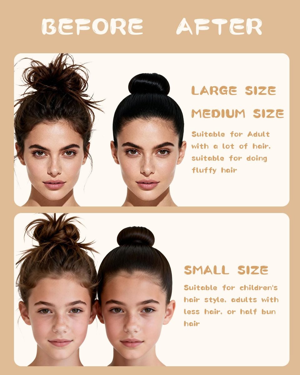 Hair Bun Maker Kit for Kids, Girls & Women - 4 Donut Sock Buns, Wax Stick, Elastic Bands, Hair Pins, Brushes - Control Frizz & Smooth Flyaways for Perfect Buns & Updos - görsel 11