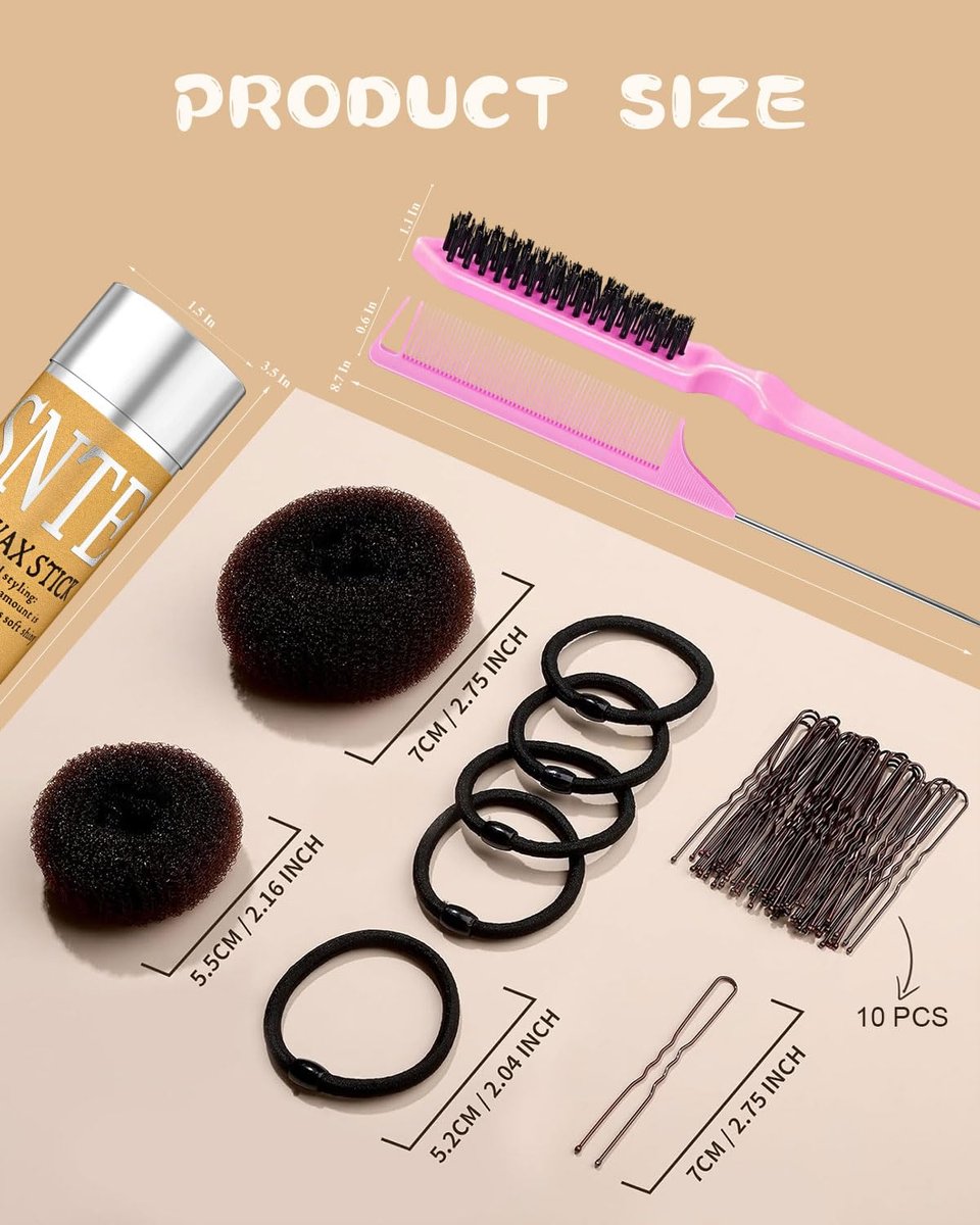 Hair Bun Maker Kit for Kids, Girls & Women - 4 Donut Sock Buns, Wax Stick, Elastic Bands, Hair Pins, Brushes - Control Frizz & Smooth Flyaways for Perfect Buns & Updos - görsel 17