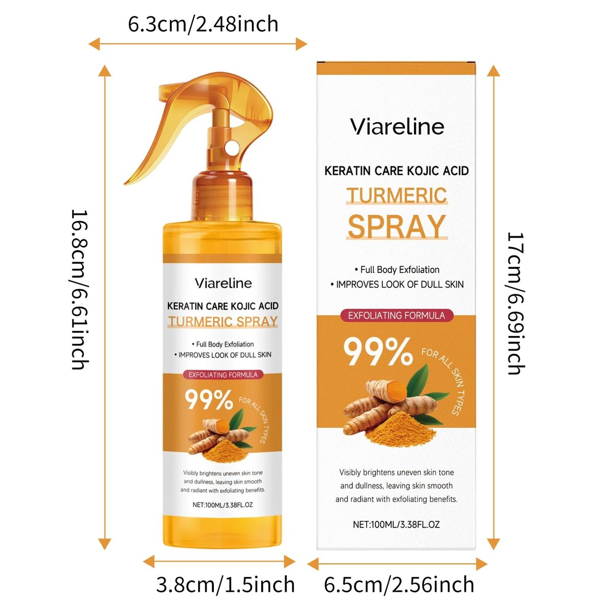 Peel Shot Keratin Care Kojic Acid Turmeric Spray – Exfoliating Body Spray with Retinol & Niacinamide for Face & Body, All Skin Types (100ml) Avelisse