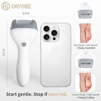 Orivibe Electric Callus Remover for Feet – 2 Speeds, Fine & Coarse Rollers, USB-C Rechargeable, 60-Min Runtime, Smooth Heels at Home