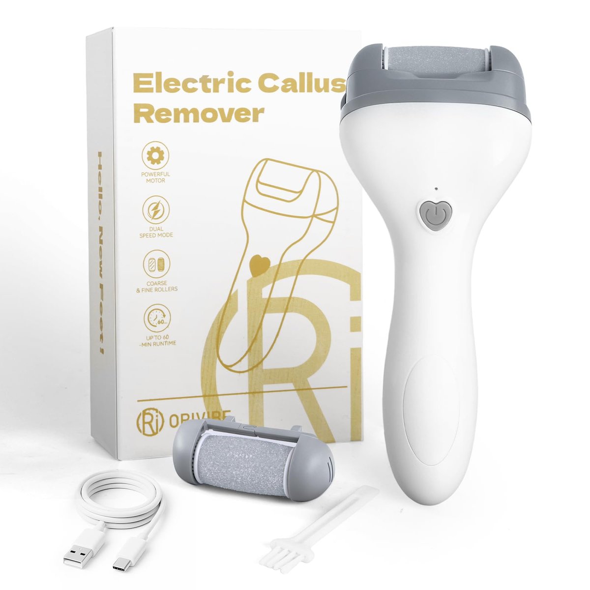 Orivibe Electric Callus Remover for Feet – 2 Speeds, Fine & Coarse Rollers, USB-C Rechargeable, 60-Min Runtime, Smooth Heels at Home - görsel 1