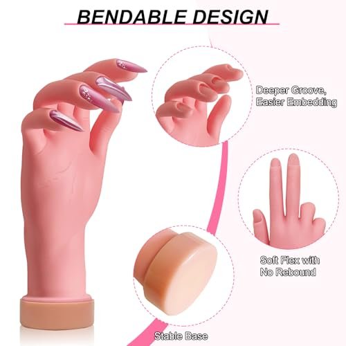 HungGato Silicone Practice Hand for Nail Training - Flexible Reusable Mannequin Hand with 48 Adhesive Tabs for Acrylic Nails, Gel Polish, Manicure & Nail Art Avelisse