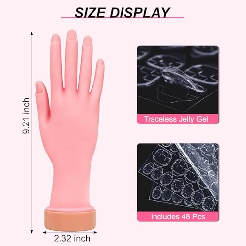 HungGato Silicone Practice Hand for Nail Training - Flexible Reusable Mannequin Hand with 48 Adhesive Tabs for Acrylic Nails, Gel Polish, Manicure & Nail Art Avelisse