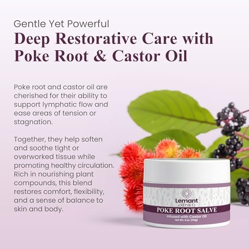 Lemant Organic Poke Root and Castor Oil Salve - 4 oz Herbal Salve with Calendula, Plantain, Red Clover, Boswellia, Shea Butter & Lavender Avelisse