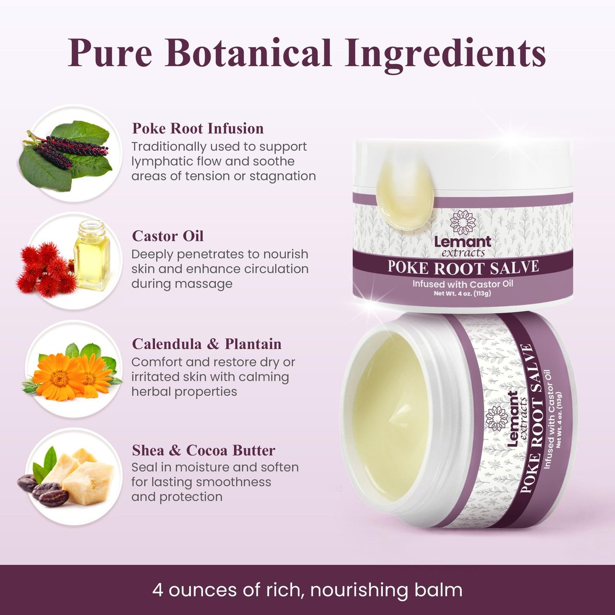Lemant Organic Poke Root and Castor Oil Salve - 4 oz Herbal Salve with Calendula, Plantain, Red Clover, Boswellia, Shea Butter & Lavender Avelisse