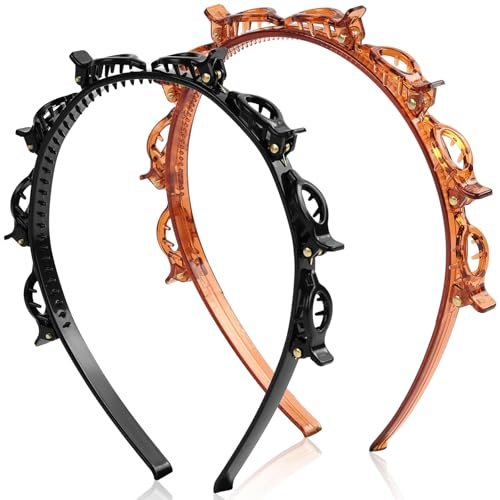 IJPDDRXYN 2-Pack Braided Bangs Headband with Teeth – Professional Weaving Clip & Fringe Styling Tool for Women and Girls, for Fine or Thick Hair (Black + Brown) - görsel 2