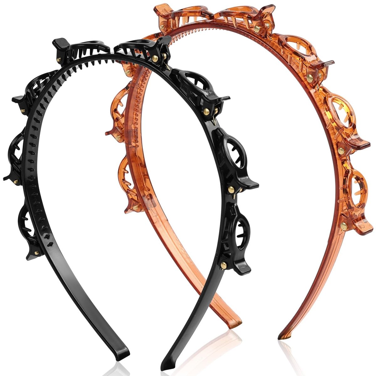 IJPDDRXYN 2-Pack Braided Bangs Headband with Teeth – Professional Weaving Clip & Fringe Styling Tool for Women and Girls, for Fine or Thick Hair (Black + Brown) - görsel 1