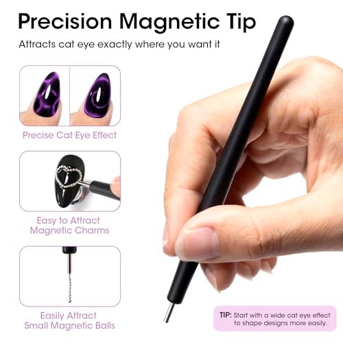 Gellen Cat Eye Magnet for Nails - 9-Piece Strong Magnetic Set with Double-Ended Pen, Ball Magnets, French Tip Guide, and Design Plates for Gel Nail Art - görsel 7