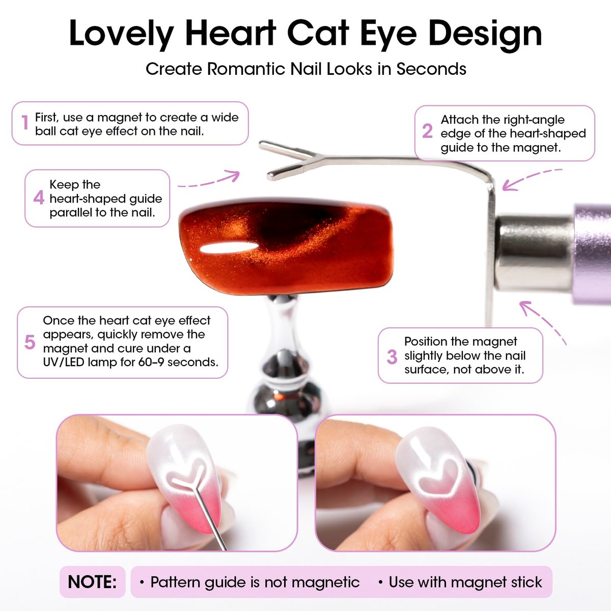 Gellen Cat Eye Magnet for Nails - 9-Piece Strong Magnetic Set with Double-Ended Pen, Ball Magnets, French Tip Guide, and Design Plates for Gel Nail Art - görsel 12