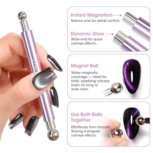 Gellen Cat Eye Magnet for Nails - 9-Piece Strong Magnetic Set with Double-Ended Pen, Ball Magnets, French Tip Guide, and Design Plates for Gel Nail Art - görsel 5