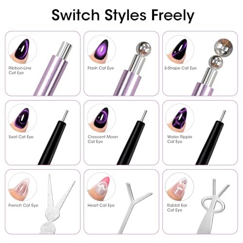 Gellen Cat Eye Magnet for Nails - 9-Piece Strong Magnetic Set with Double-Ended Pen, Ball Magnets, French Tip Guide, and Design Plates for Gel Nail Art - görsel 3