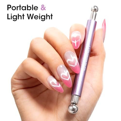 Gellen Cat Eye Magnet for Nails - 9-Piece Strong Magnetic Set with Double-Ended Pen, Ball Magnets, French Tip Guide, and Design Plates for Gel Nail Art