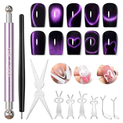 Gellen Cat Eye Magnet for Nails - 9-Piece Strong Magnetic Set with Double-Ended Pen, Ball Magnets, French Tip Guide, and Design Plates for Gel Nail Art - görsel 1
