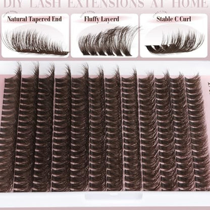 Dark Brown Lash Clusters 80D Fluffy Wispy Volume D Curl 10-18mm 240PCS by Yawamica