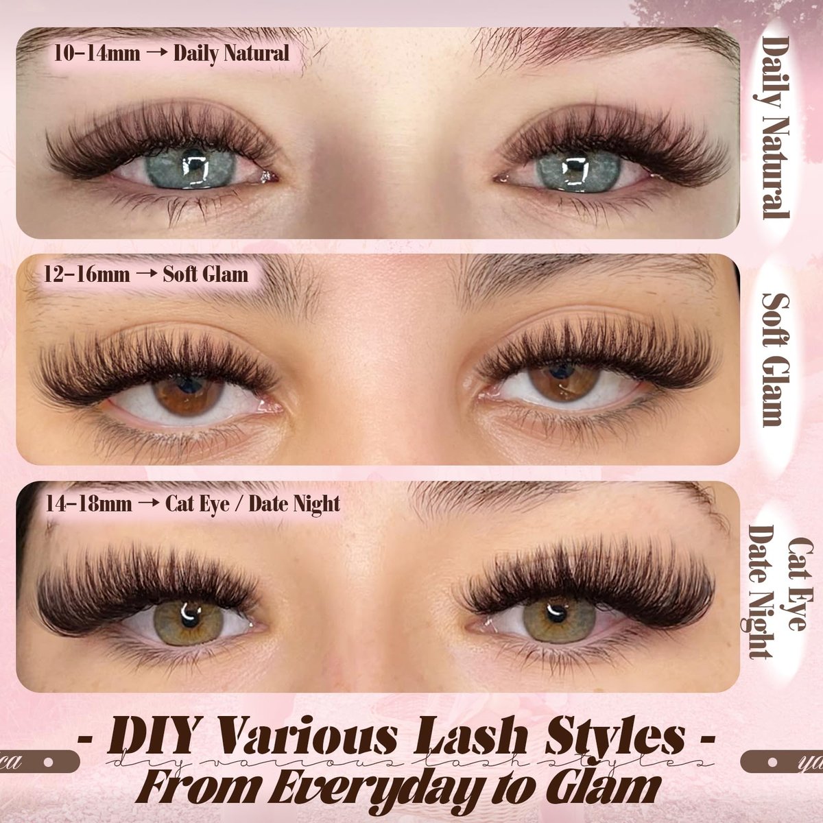 Dark Brown Lash Clusters 80D Fluffy Wispy Volume D Curl 10-18mm 240PCS by Yawamica - görsel 5