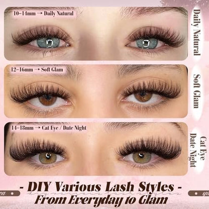 Dark Brown Lash Clusters 80D Fluffy Wispy Volume D Curl 10-18mm 240PCS by Yawamica