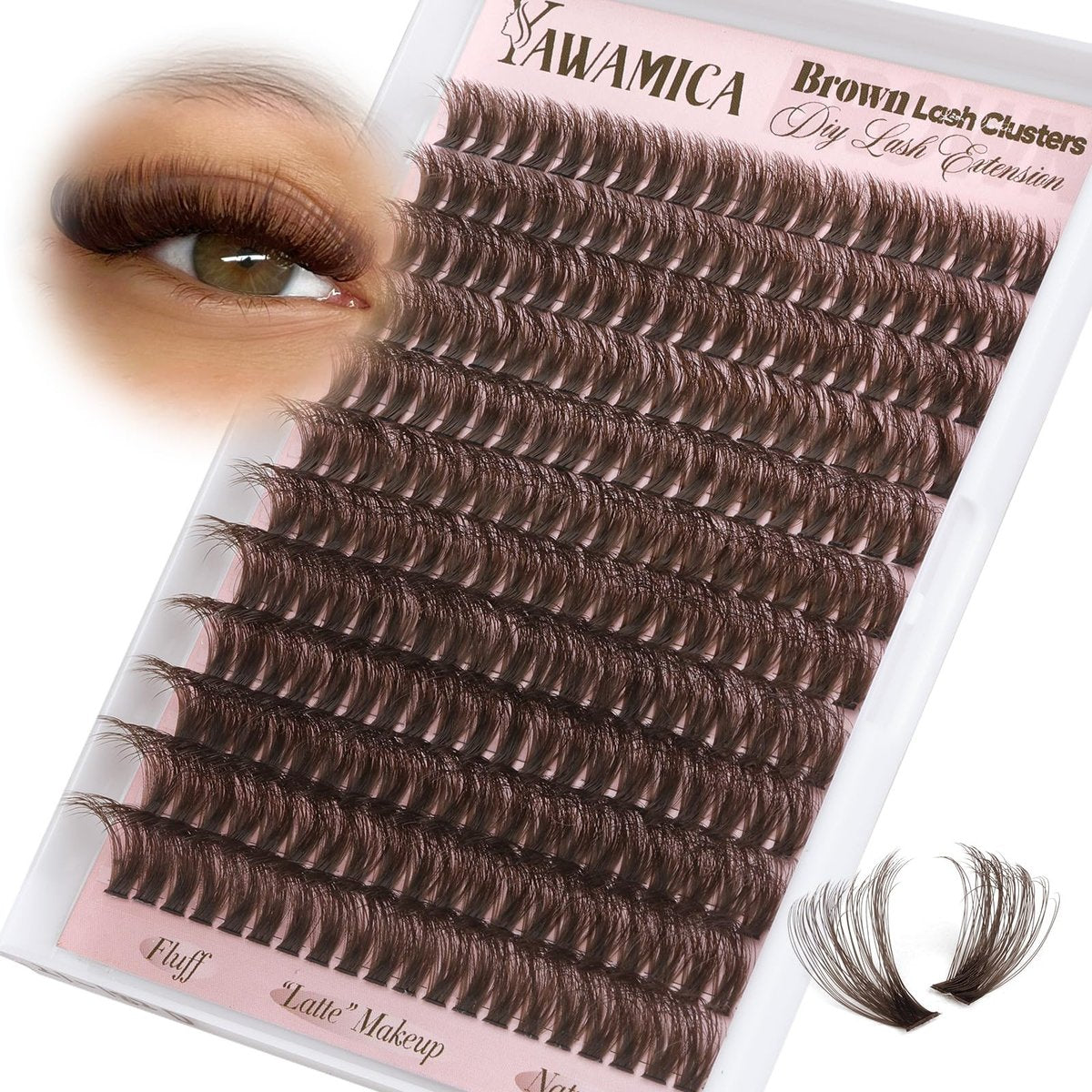 Dark Brown Lash Clusters 80D Fluffy Wispy Volume D Curl 10-18mm 240PCS by Yawamica - görsel 1