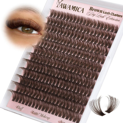 Dark Brown Lash Clusters 80D Fluffy Wispy Volume D Curl 10-18mm 240PCS by Yawamica
