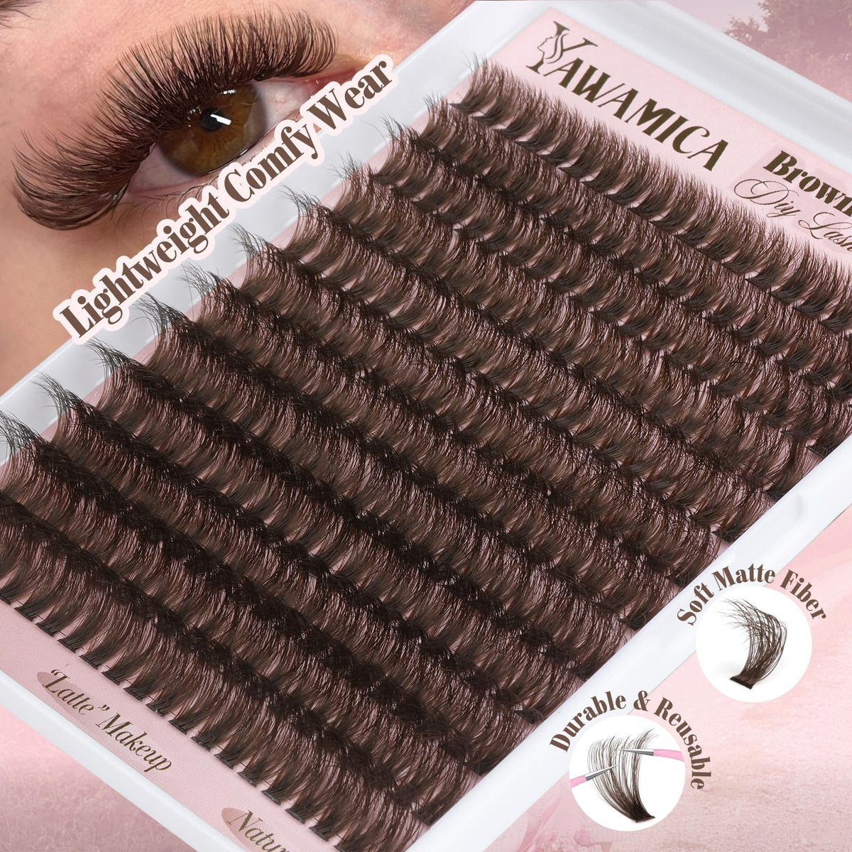 Dark Brown Lash Clusters 80D Fluffy Wispy Volume D Curl 10-18mm 240PCS by Yawamica - görsel 11