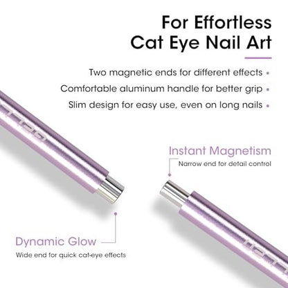 Gellen Double-Ended Cat Eye Magnet Stick for Nail Art – Dual Cat Eye Gel Polish Sturdy Magnet Tool with Round Beads for Home or Salon DIY