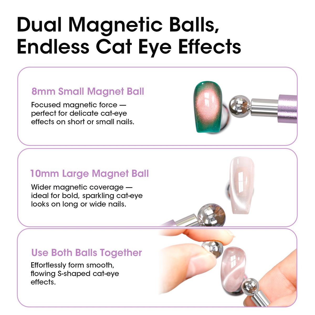 Gellen Double-Ended Cat Eye Magnet Stick for Nail Art – Dual Cat Eye Gel Polish Sturdy Magnet Tool with Round Beads for Home or Salon DIY - görsel 5